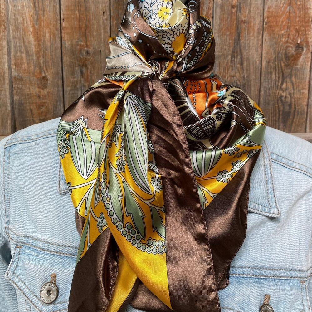 Yellow & Brown Floral Wild Rag Scarf | Western Southwestern